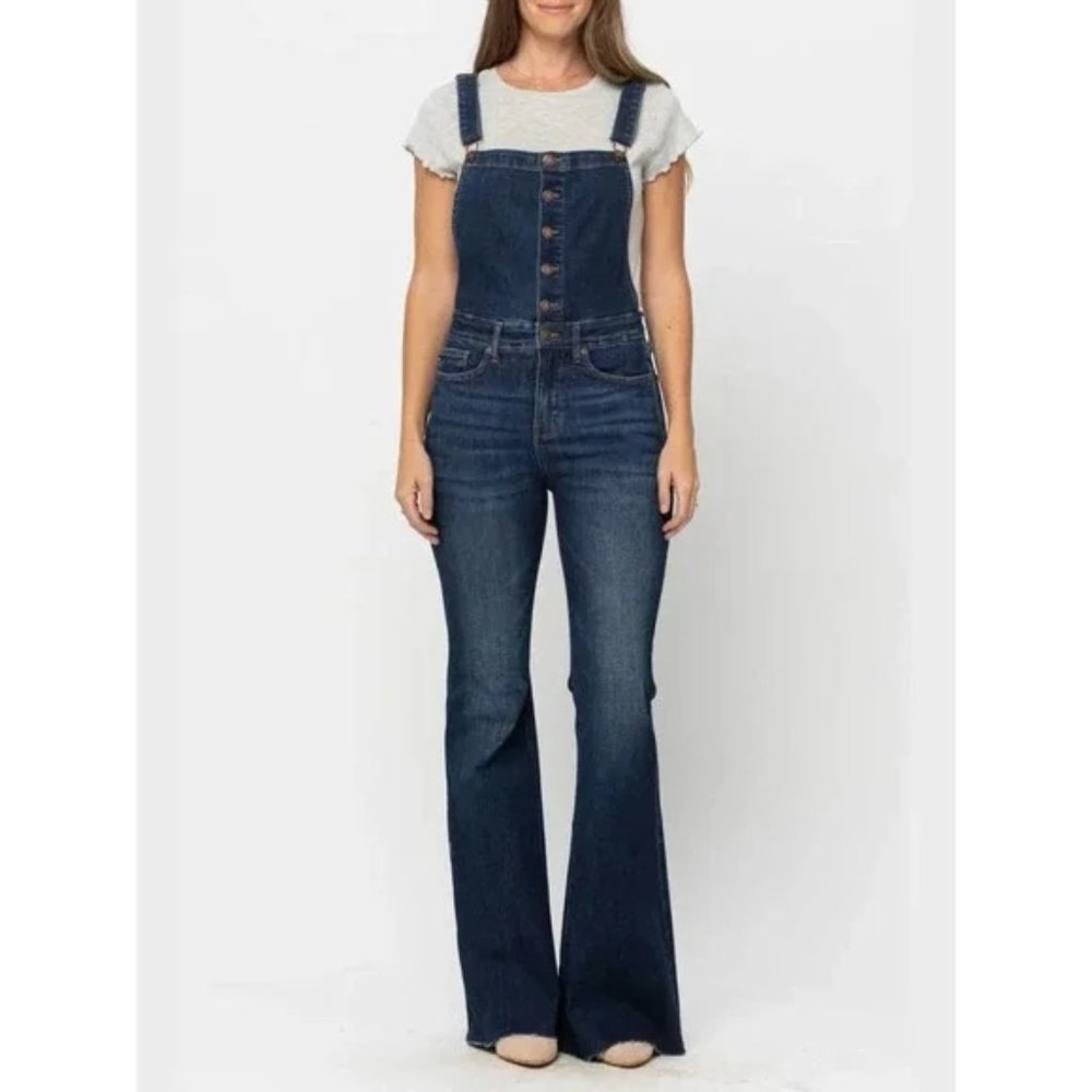 Judy Blue Raw Hem Flare Leg Tummy Control Overalls Size 3XL